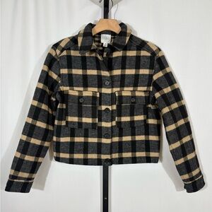 Joie Plaid Brushed Flannel Jacket Shacket Black & Tan Plaid Check Size Small